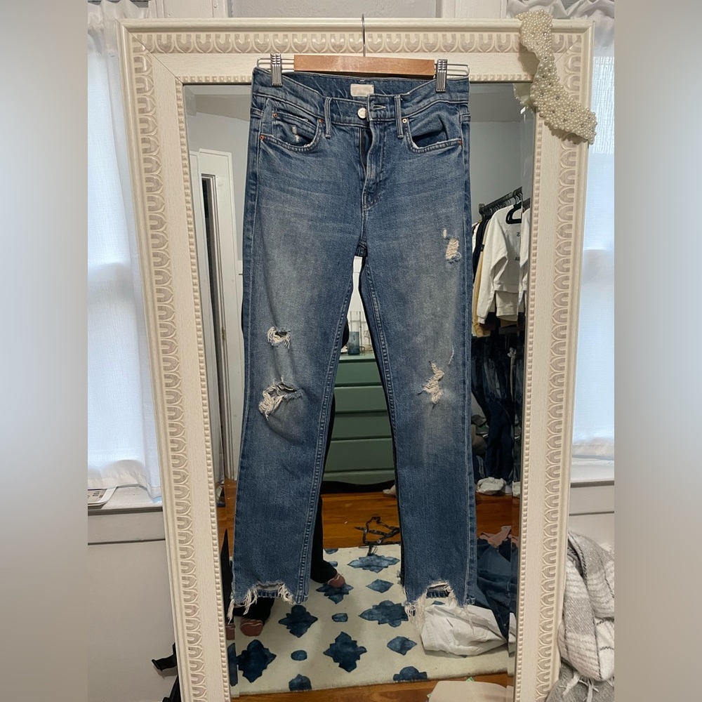 Distressed mother brand jeans
